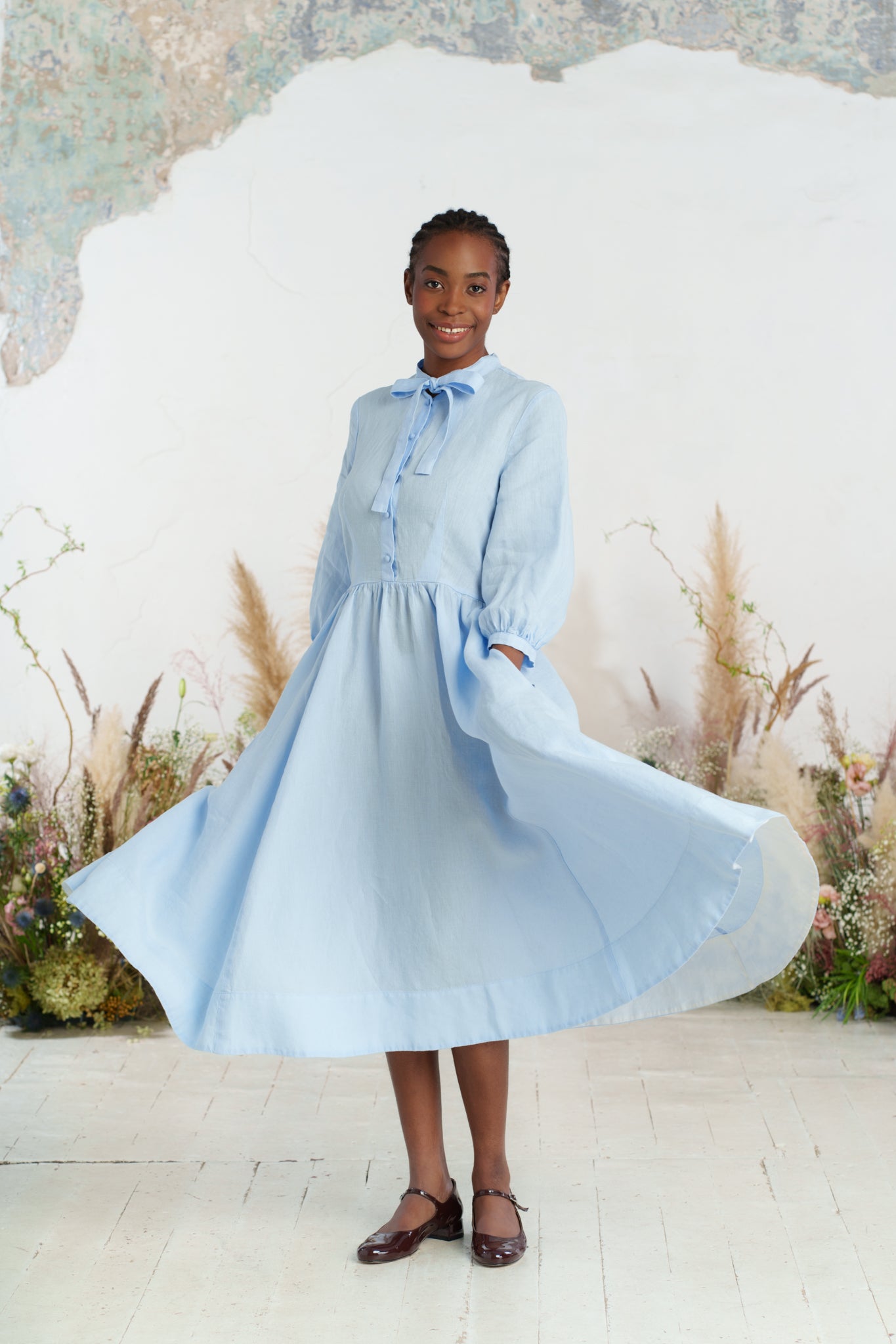Jasmine Dress, 3/4 Sleeve, Skye Blue
#color_skye-blue