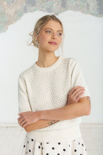 Elaine Top, Short Sleeve, White Magnolia #color_white-magnolia