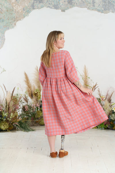 Smock Gaia Dress, 3/4 Sleeve, Pink Gingham
#color_pink-gingham