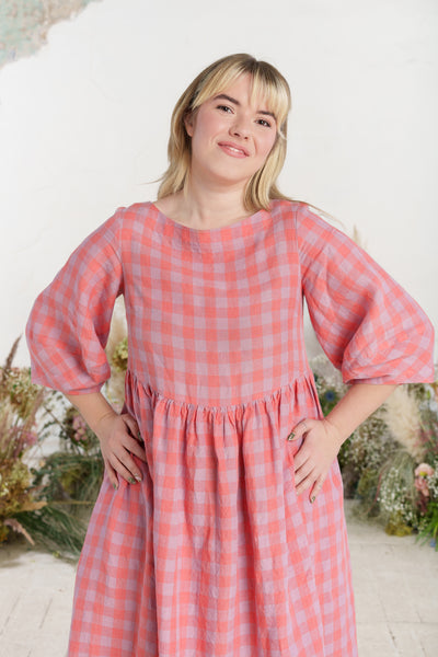 Smock Gaia Dress, 3/4 Sleeve, Pink Gingham
#color_pink-gingham