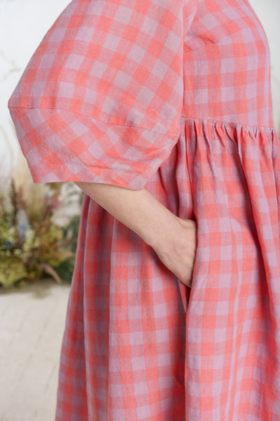 Smock Gaia Dress, 3/4 Sleeve, Pink Gingham
#color_pink-gingham