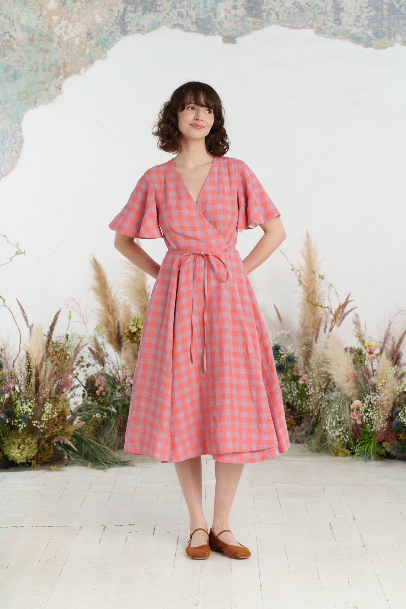 Wrap Dress, Butterfly Sleeve, Pink Gingham
#color_pink-gingham