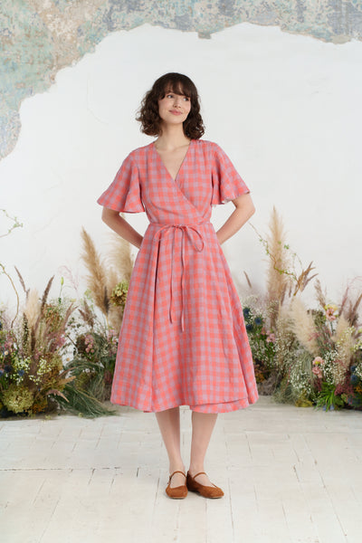 Wrap Dress, Butterfly Sleeve, Pink Gingham
#color_pink-gingham