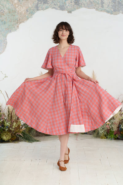 Wrap Dress, Butterfly Sleeve, Pink Gingham
#color_pink-gingham