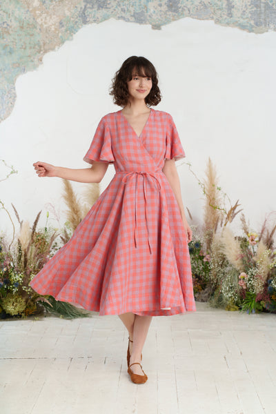 Wrap Dress, Butterfly Sleeve, Pink Gingham
#color_pink-gingham