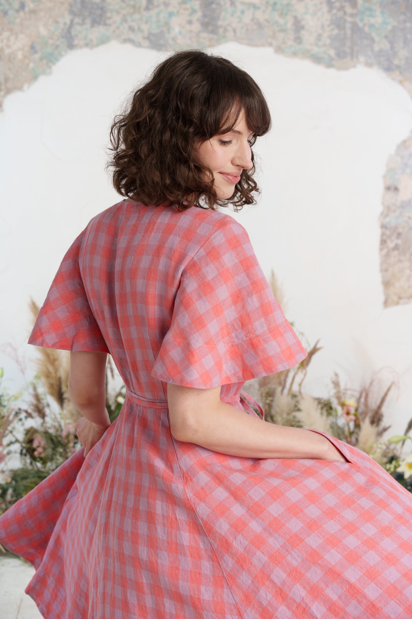 Wrap Dress, Butterfly Sleeve, Pink Gingham
#color_pink-gingham