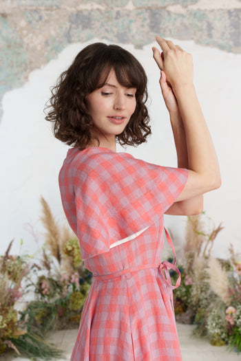 Wrap Dress, Butterfly Sleeve, Pink Gingham
#color_pink-gingham