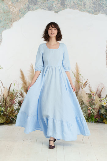 Maxi Carmen Dress, 3/4 Sleeve, Skye Blue
#color_skye-blue