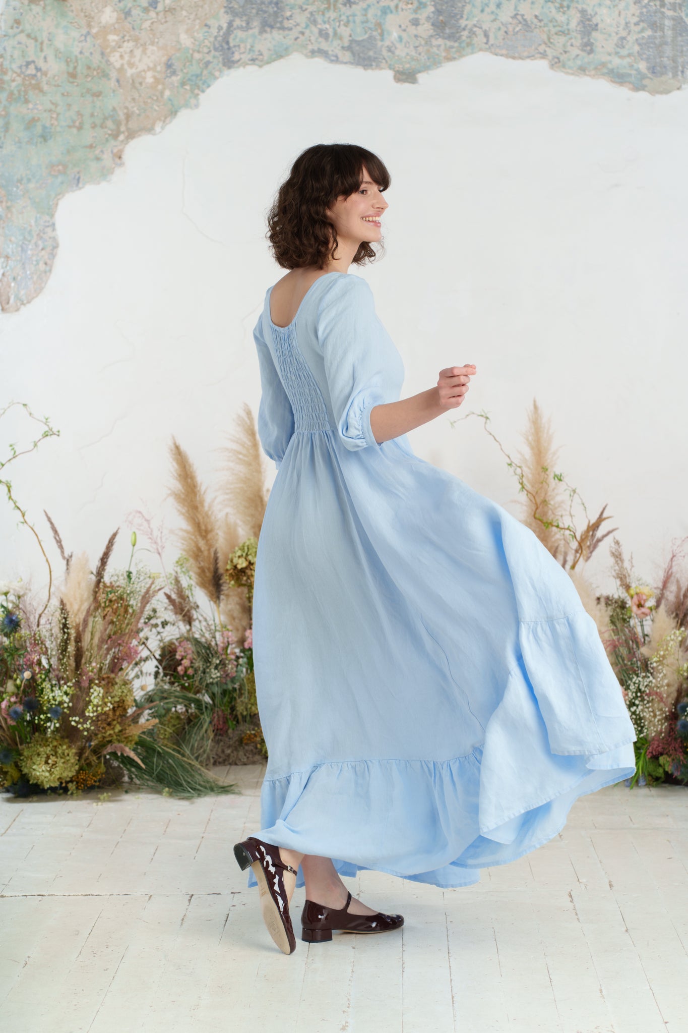 Maxi Carmen Dress, 3/4 Sleeve, Skye Blue
#color_skye-blue