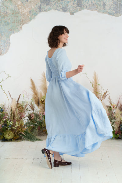 Maxi Carmen Dress, 3/4 Sleeve, Skye Blue
#color_skye-blue
