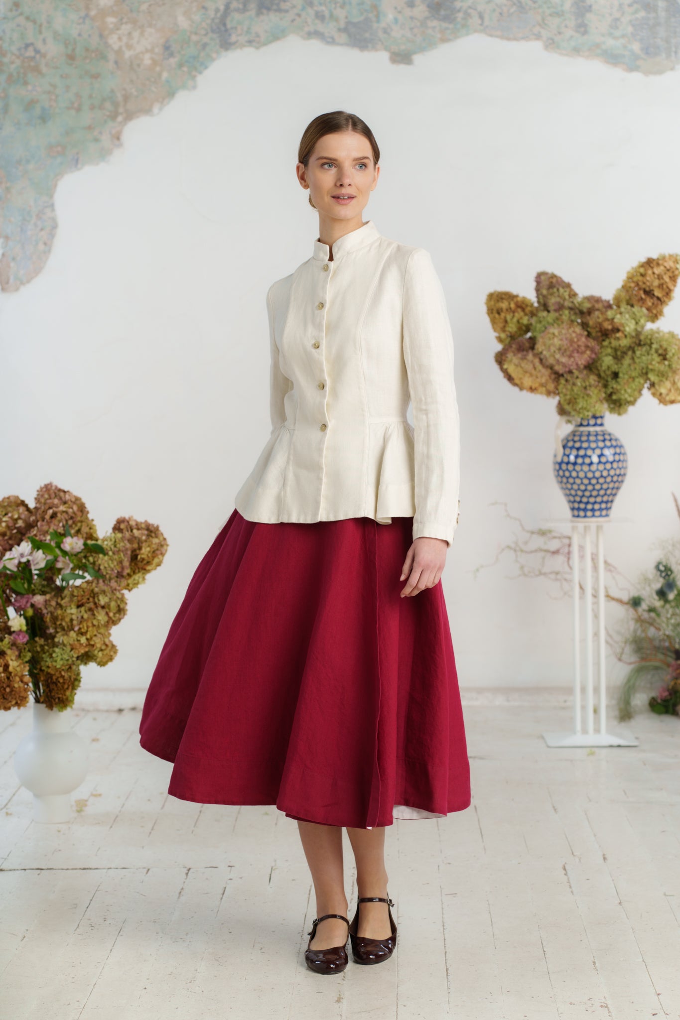 Peplum Jacket, Twill Linen, Milky Herringbone
#color_milky-herringbone