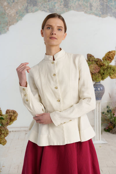 Peplum Jacket, Twill Linen, Milky Herringbone
#color_milky-herringbone
