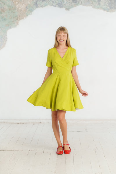 Mini Wrap Dress, Short Sleeve, Lime Green
#color_lime-green