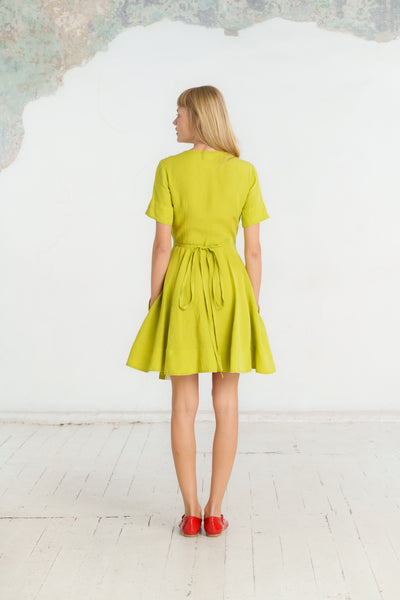 Mini Wrap Dress, Short Sleeve, Lime Green
#color_lime-green