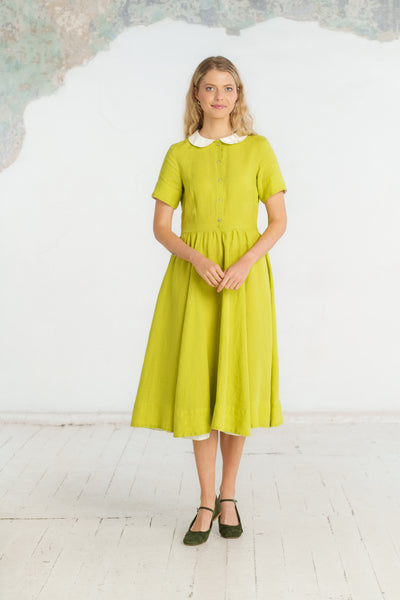 Classic Dress, Short Sleeve, Lime Green White Collar
#color_lime-green-white-collar