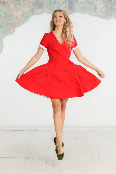 Mini Wrap Dress, Short Sleeve, Cherry Red
#color_cherry-red