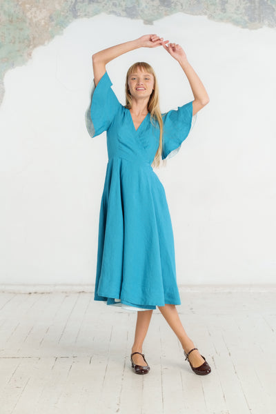 Wrap Dress, Butterfly Sleeve, Hawaiian Ocean
#color_hawaiian-ocean
