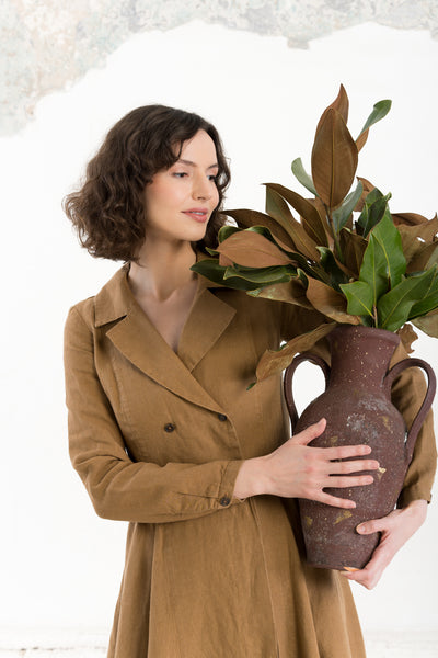 Enola Dress, Long Sleeve, Hemp, Camel Brown
#color_camel-brown
