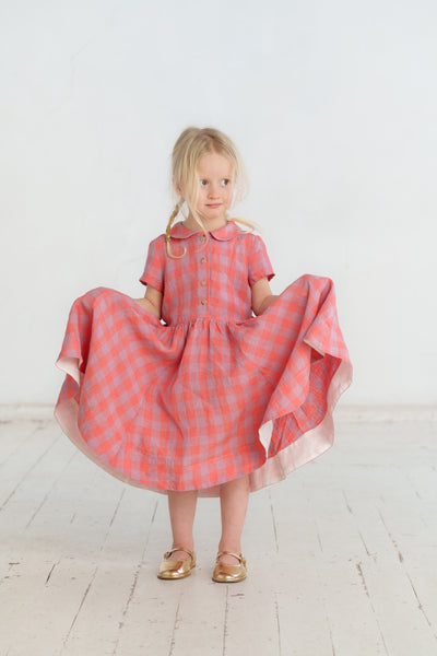 Mini Me Classic Dress, Short Sleeve, Pink Gingham
#color_pink-gingham