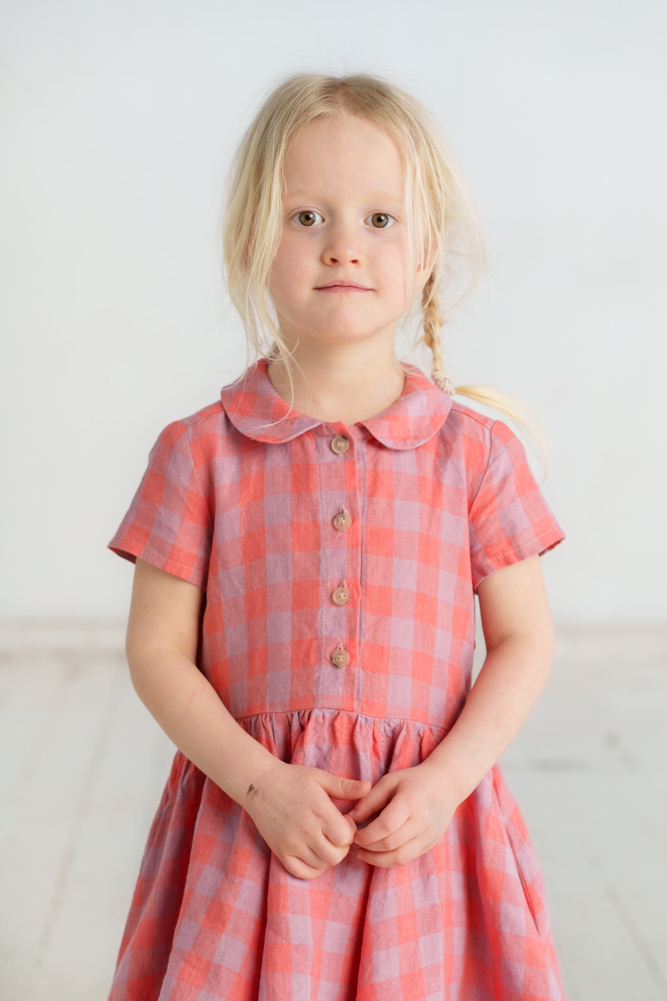 Mini Me Classic Dress, Short Sleeve, Pink Gingham
#color_pink-gingham