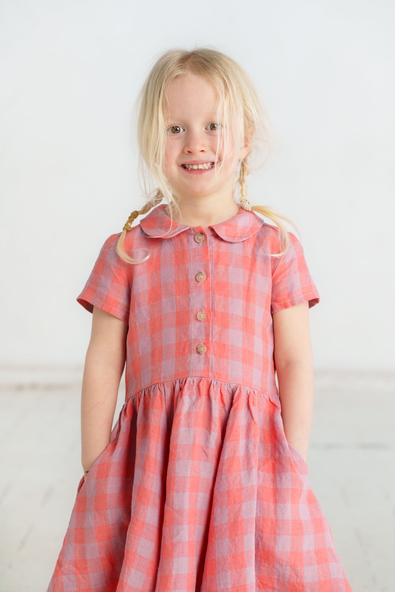 Mini Me Classic Dress, Short Sleeve, Pink Gingham
#color_pink-gingham