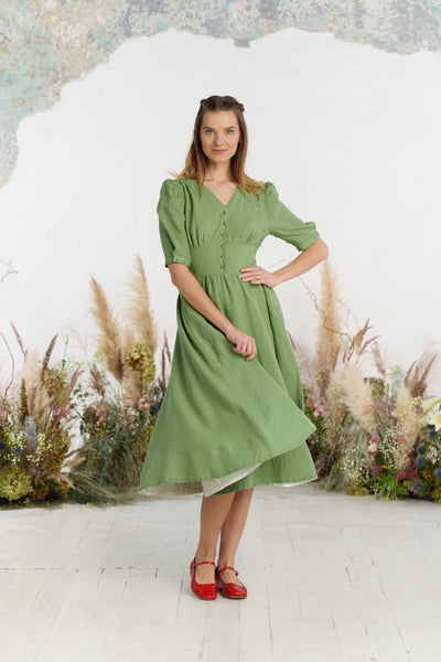 Diane Dress, Puffed Sleeve, Matcha Latte
#color_matcha-latte