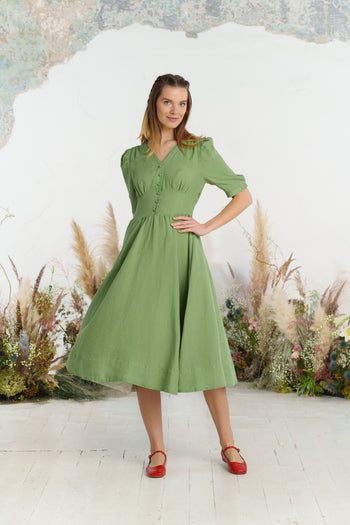 Diane Dress, Puffed Sleeve, Matcha Latte#color_matcha-latte
