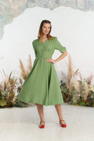 Diane Dress, Puffed Sleeve, Matcha Latte#color_matcha-latte
