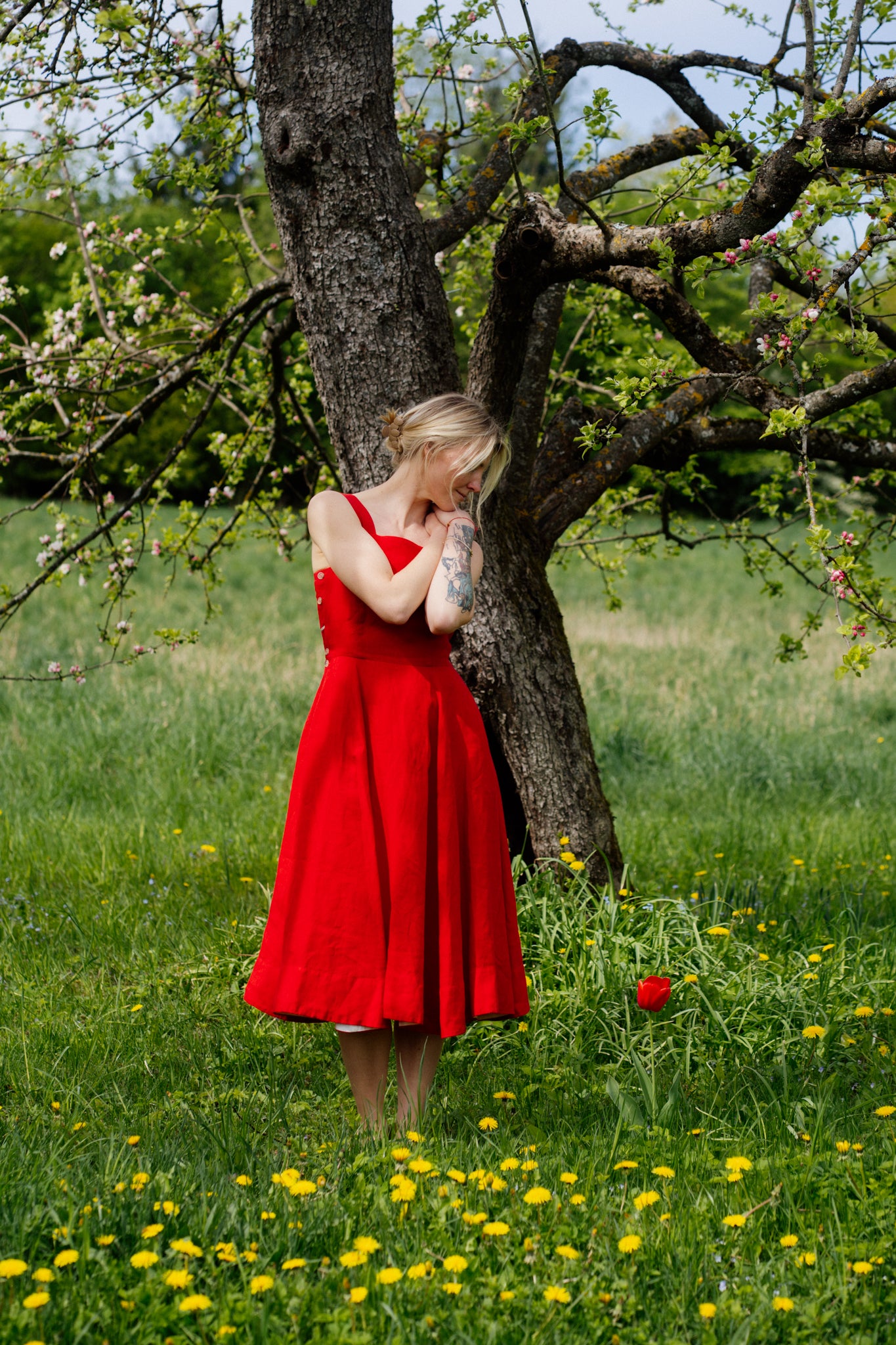 Pinafore Dress, Sleeveless, Cherry Red
#color_cherry-red