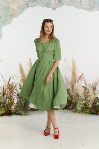 Diane Dress, Puffed Sleeve, Matcha Latte
#color_matcha-latte