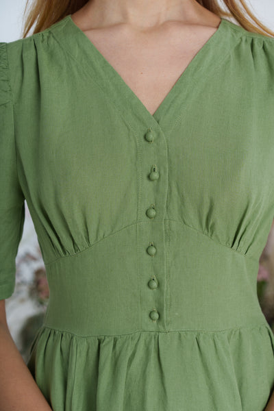 Diane Dress, Puffed Sleeve, Matcha Latte
#color_matcha-latte