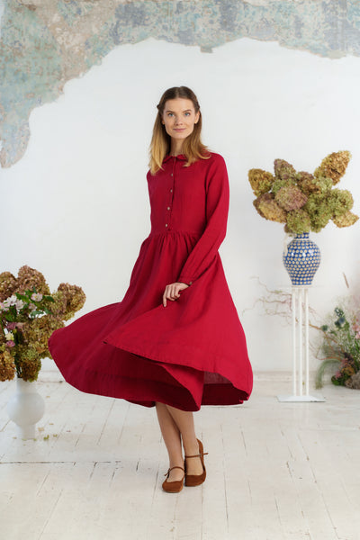 Classic Dress, Long Sleeve, Red Poppy#color_red-poppy