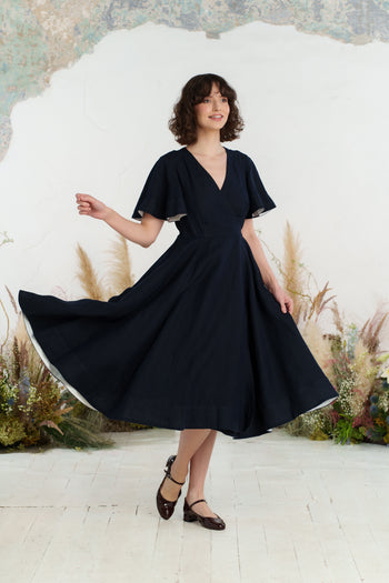 Wrap Dress, Butterfly Sleeve, Night Navy
#color_night-navy