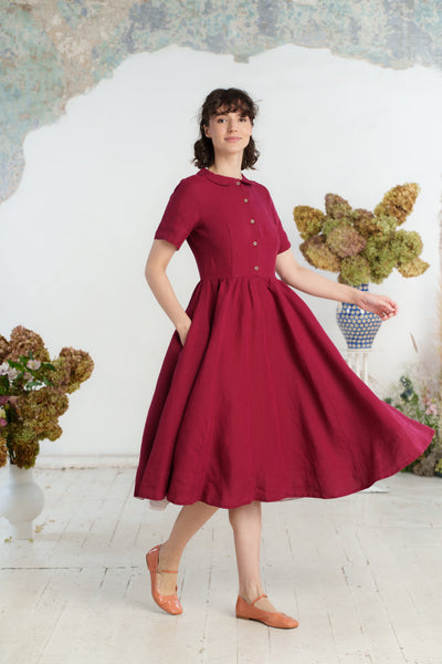 Classic Dress, Short Sleeve, Marsala Red#color_marsala-red