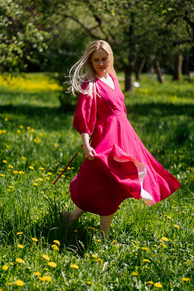 Wrap Gaia Dress, 3/4 Sleeve, Wild Raspberry
#color_wild-raspberry