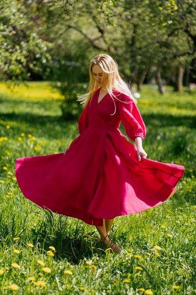Wrap Gaia Dress, 3/4 Sleeve, Wild Raspberry
#color_wild-raspberry