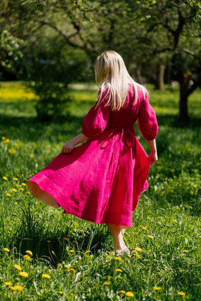 Wrap Gaia Dress, 3/4 Sleeve, Wild Raspberry
#color_wild-raspberry