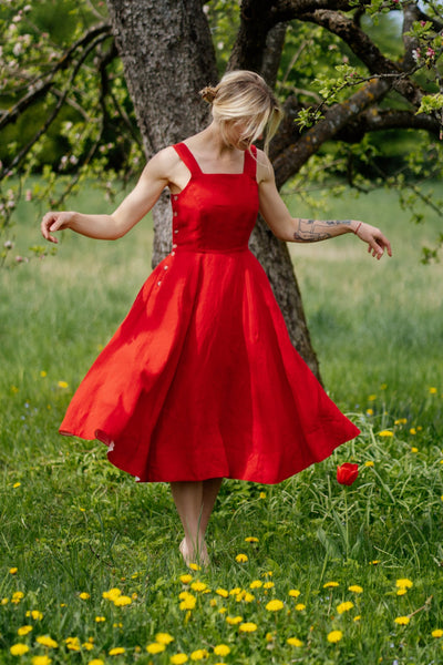 Pinafore Dress, Sleeveless, Cherry Red
#color_cherry-red