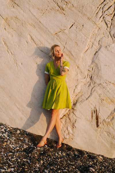 Mini Wrap Dress, Short Sleeve, Lime Green
#color_lime-green