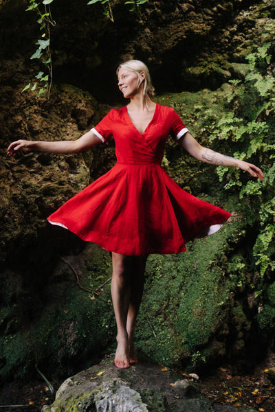 Mini Wrap Dress, Short Sleeve, Cherry Red
#color_cherry-red