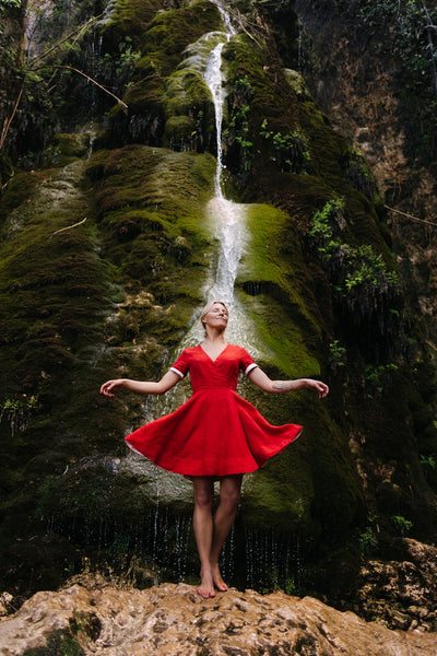 Mini Wrap Dress, Short Sleeve, Cherry Red
#color_cherry-red