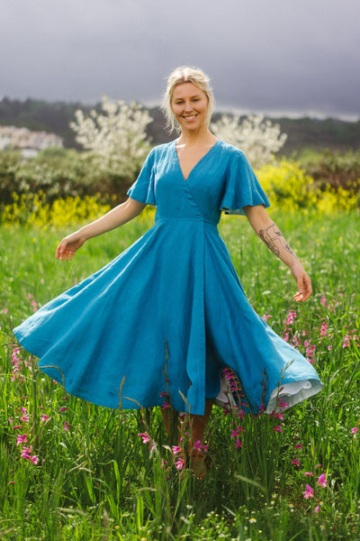 Wrap Dress, Butterfly Sleeve, Hawaiian Ocean
#color_hawaiian-ocean