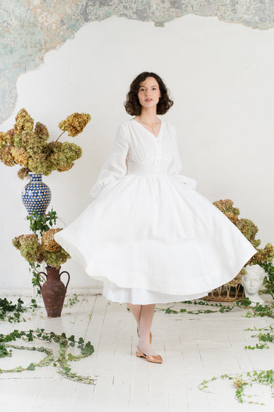 Diane Dress, Long Sleeve, White Magnolia