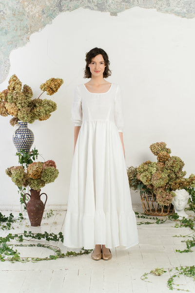Maxi Carmen Dress, 3/4 Sleeve, White Magnolia