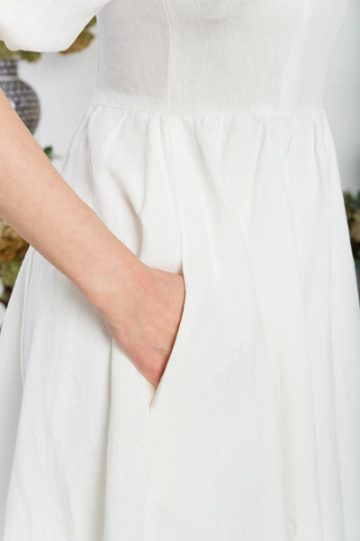 Maxi Carmen Dress, 3/4 Sleeve, White Magnolia