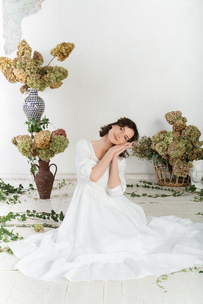 Maxi Carmen Dress, 3/4 Sleeve, White Magnolia