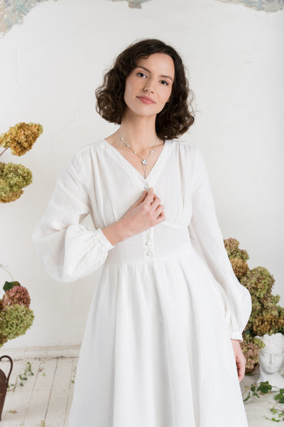 Diane Dress, Long Sleeve, White Magnolia