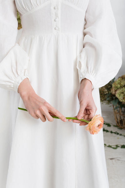 Diane Dress, Long Sleeve, White Magnolia