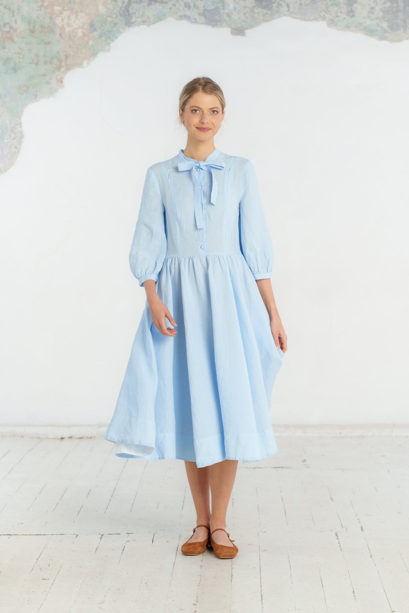 Jasmine Nursing Dress, 3/4 Sleeve, Skye Blue