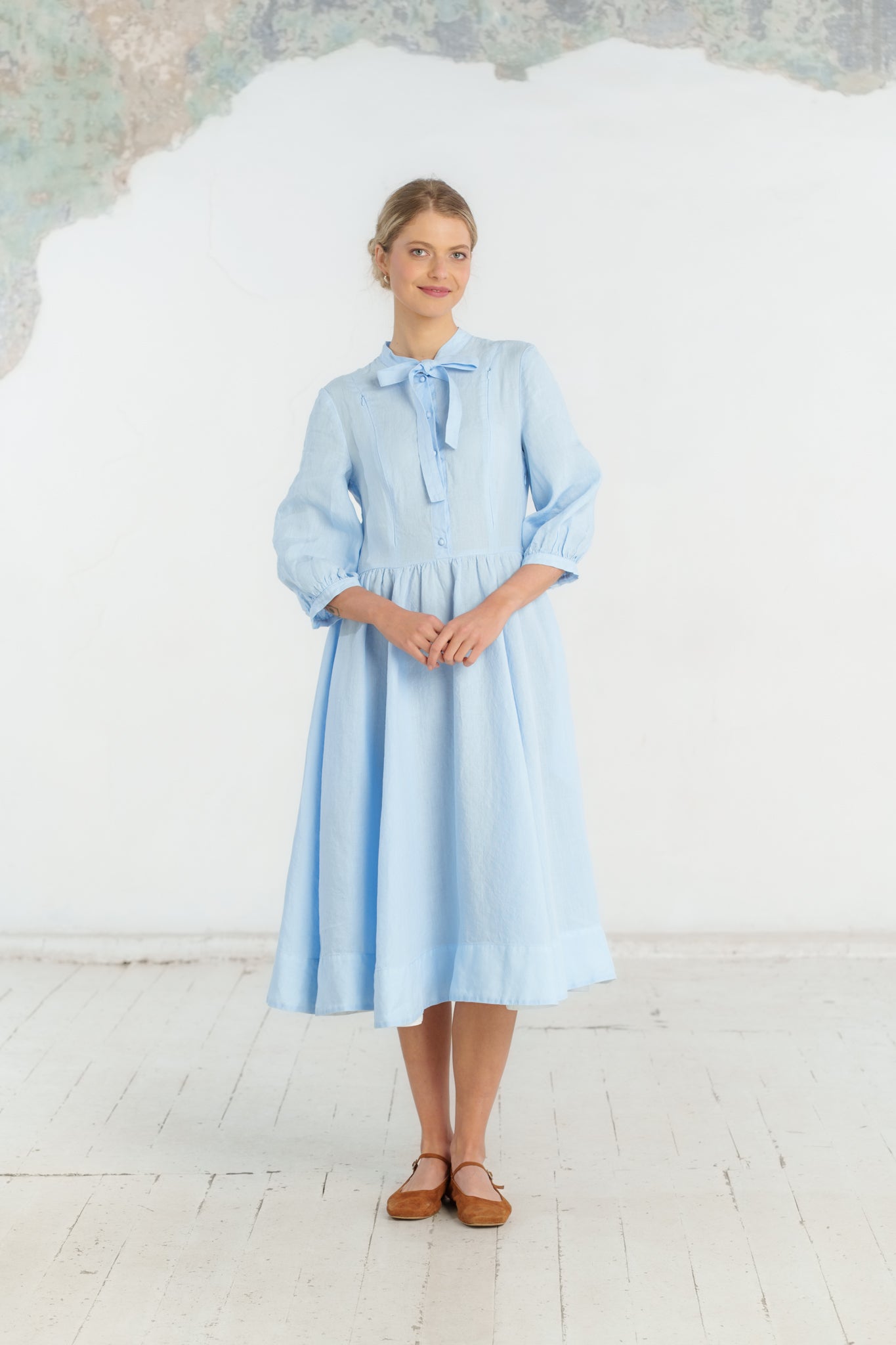 Jasmine Nursing Dress, 3/4 Sleeve, Skye Blue